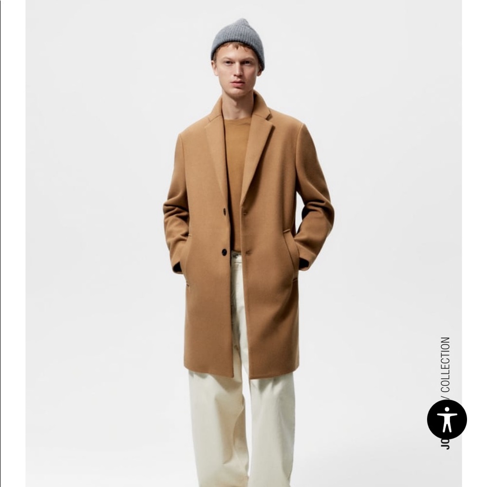 Mens Zara pea coat camel